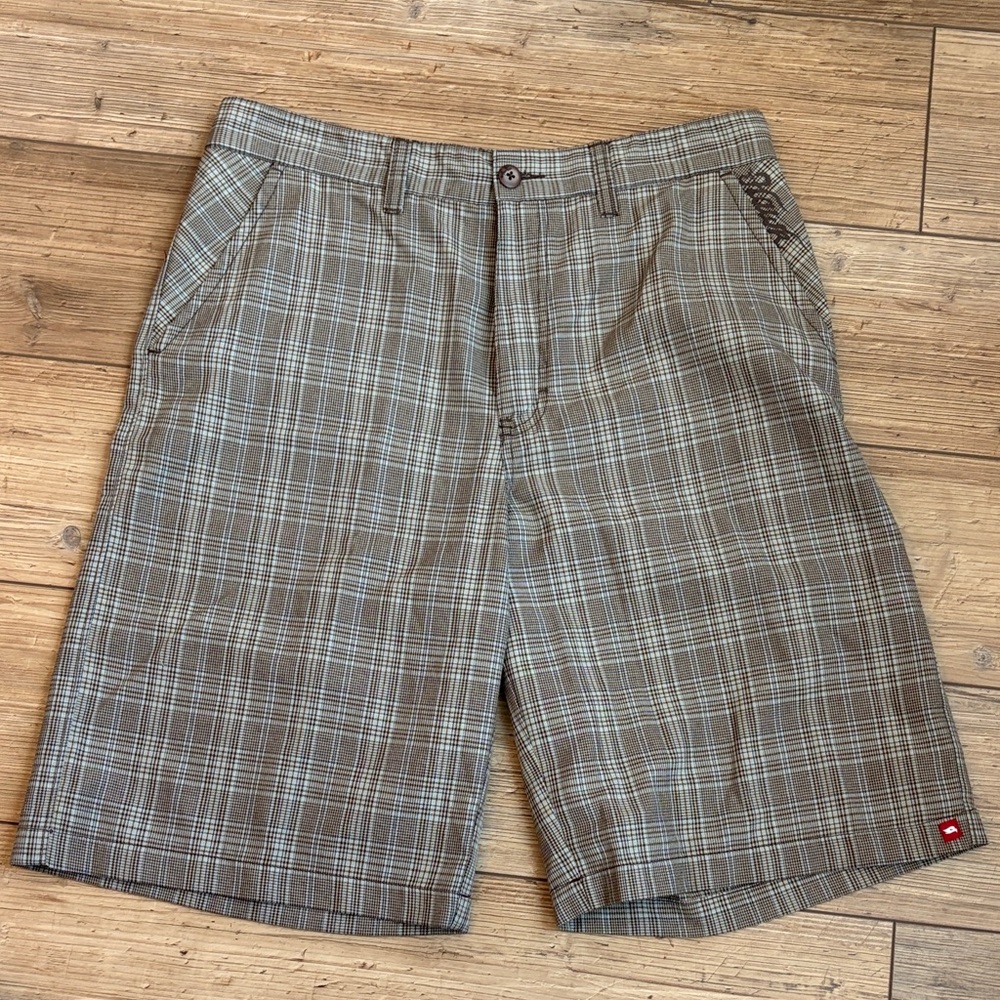 Tony Hawk Men's Brown Plaid Flat Front Shorts 34. NWT
